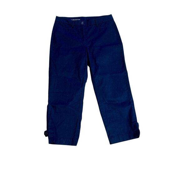 Talbots Navy Blue Perfect Skimmer Cropped Pants Size 2 Button Hem - Picture 1 of 10